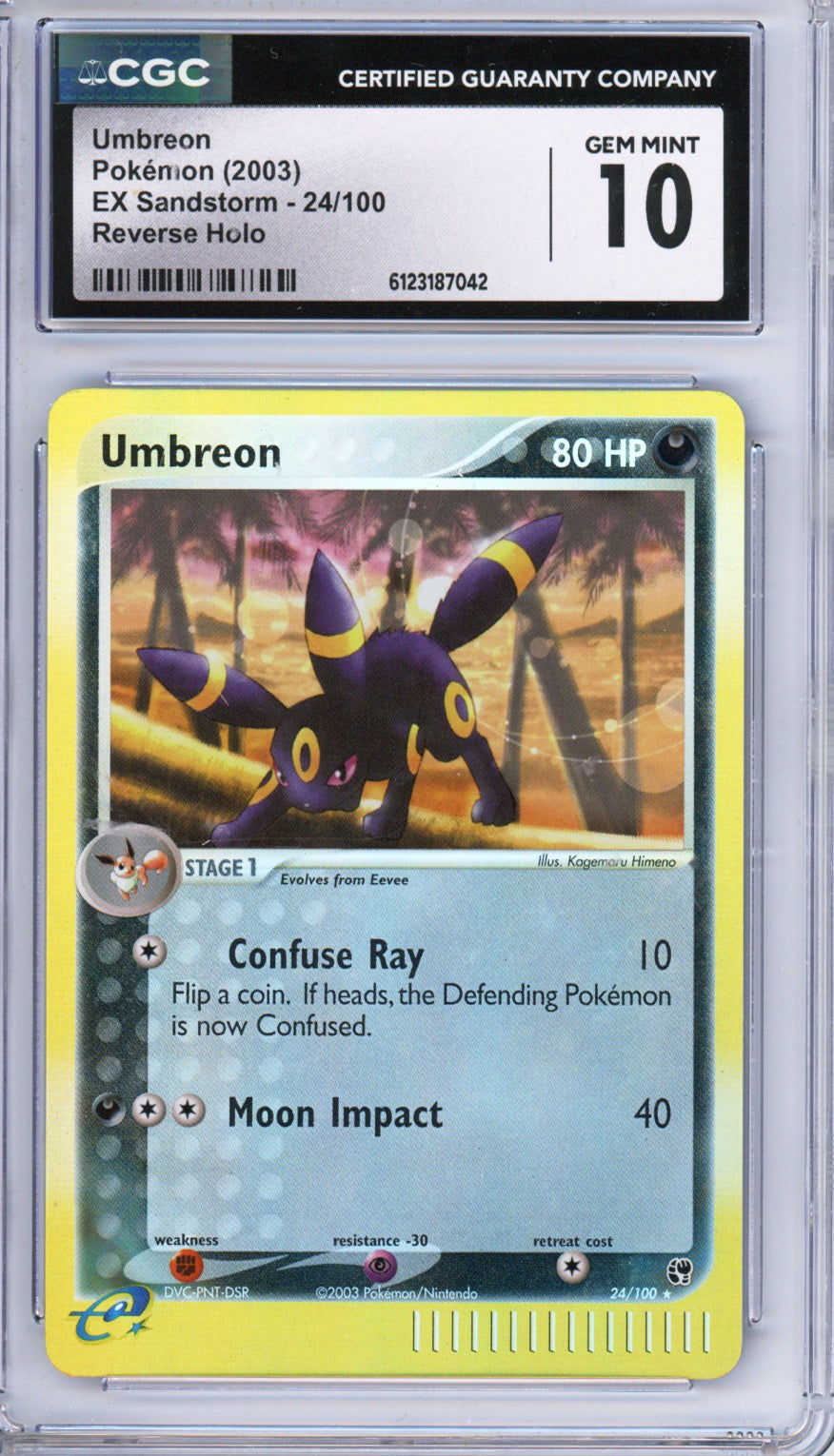 2003 Pokemon EX Sandstorm Reverse Holo Umbreon #24 CGC 10 GEM MINT - front