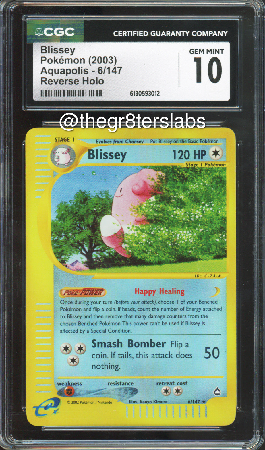 Blissey (Reverse Holo) - 2003 Pokemon Aquapolis - #6/147 - CGC10 - front