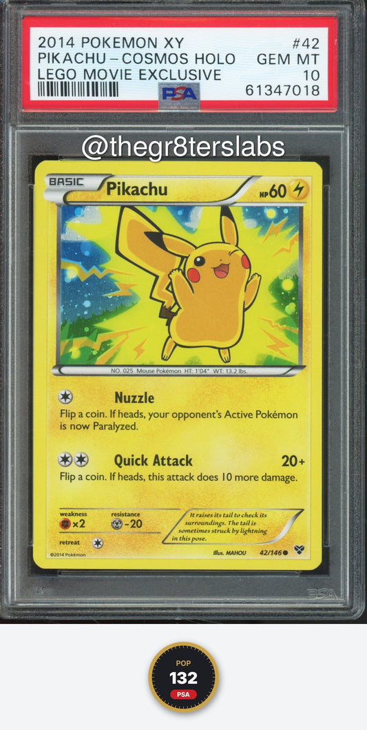 Pikachu (Cosmos Holo) - 2014 Pokemon XY - Lego Movie Exclusive - #42/146 - PSA10