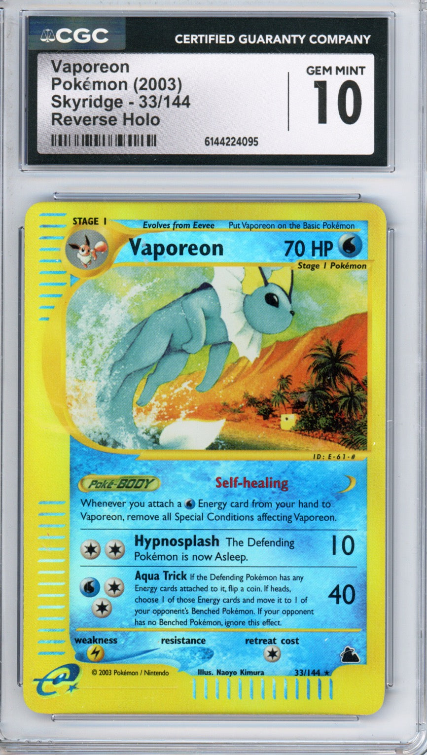 Vaporeon (Reverse Holo) - 2003 Pokemon Skyridge - #33/144 - CGC10 - front