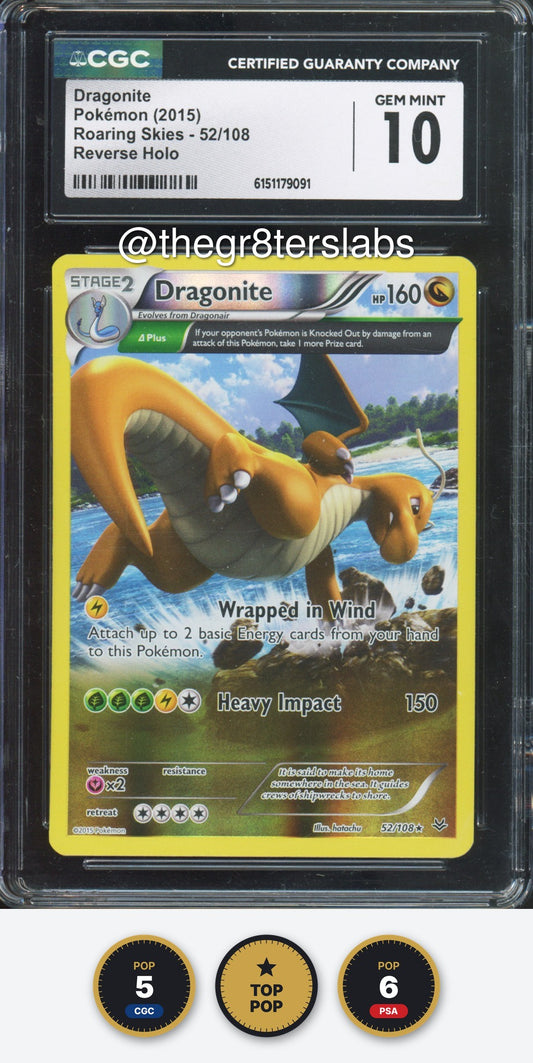 Dragonite (Reverse Holo) - 2015 Pokemon Roaring Skies - #52/108 - CGC10
