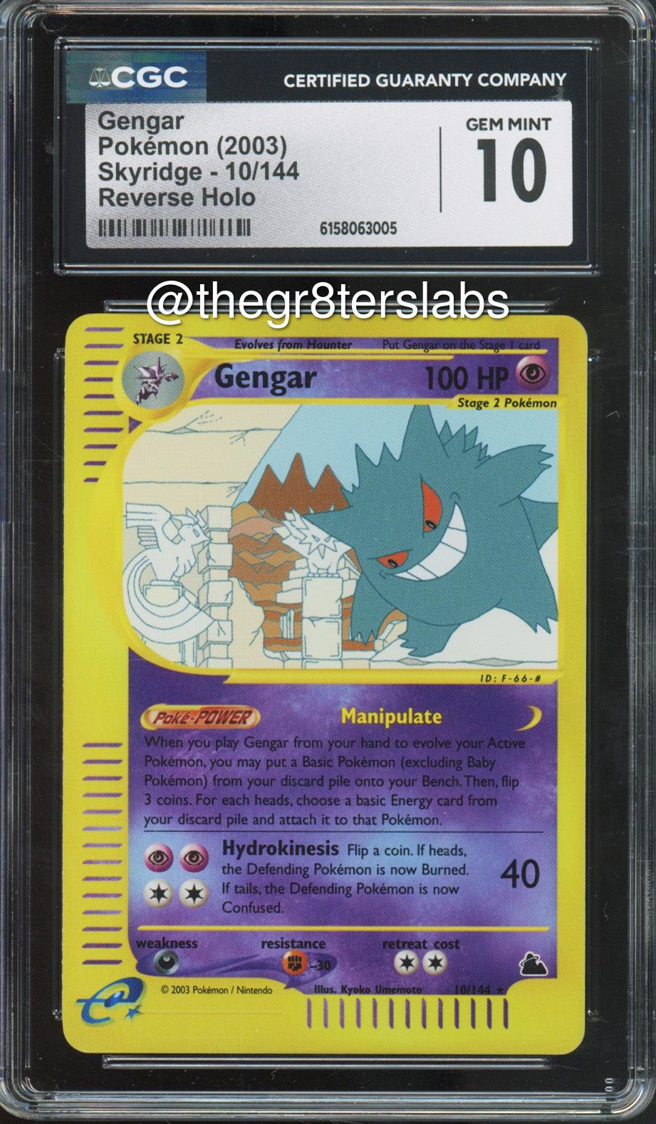 Gengar (Reverse Holo) - 2003 Pokemon Skyridge - #10/144 - CGC10 - front