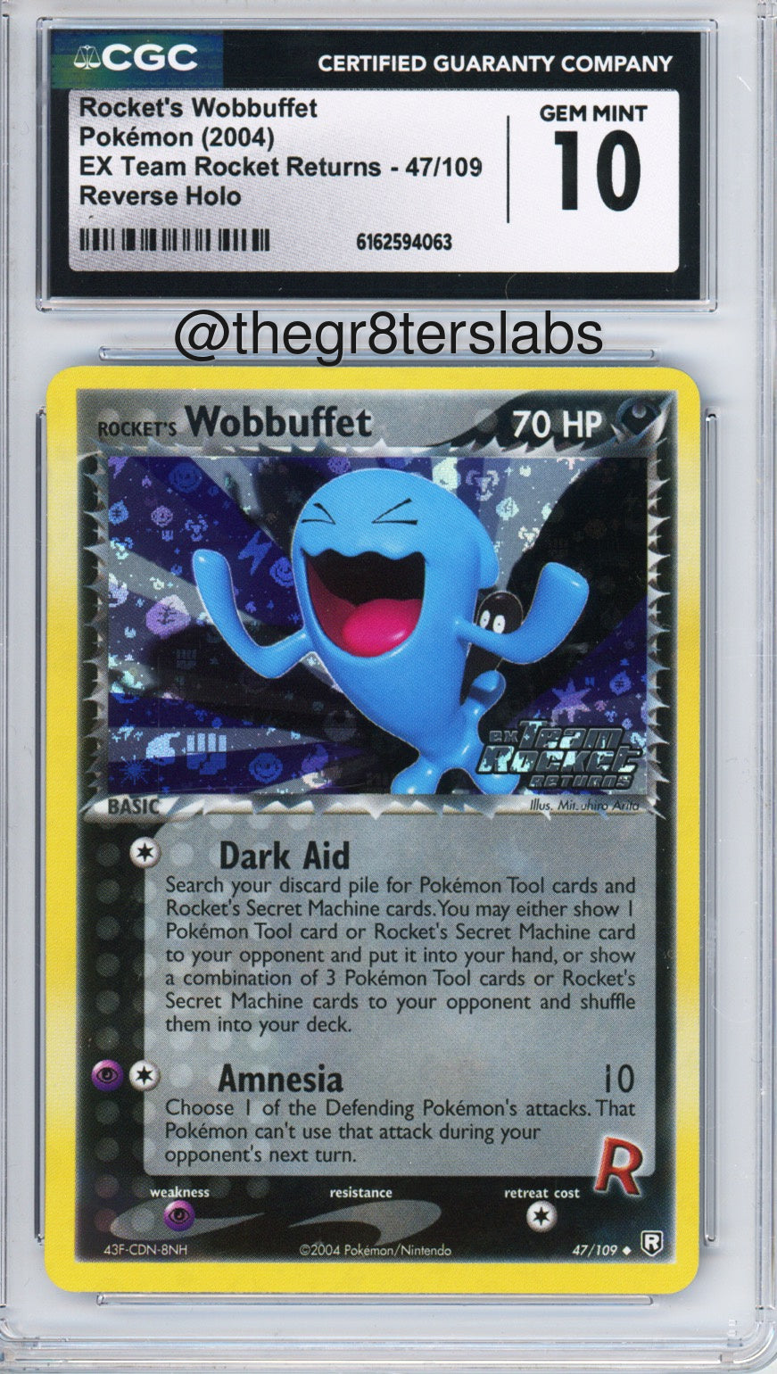 2004 Pokemon EX Team Rocket Returns Reverse Holo Rocket's Wobbuffet #47 CGC 10 GEM MINT - front