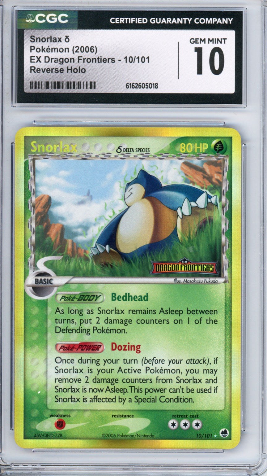 2006 Pokemon EX Dragon Frontiers Reverse Holo Snorlax #10 CGC 10 GEM MINT - front