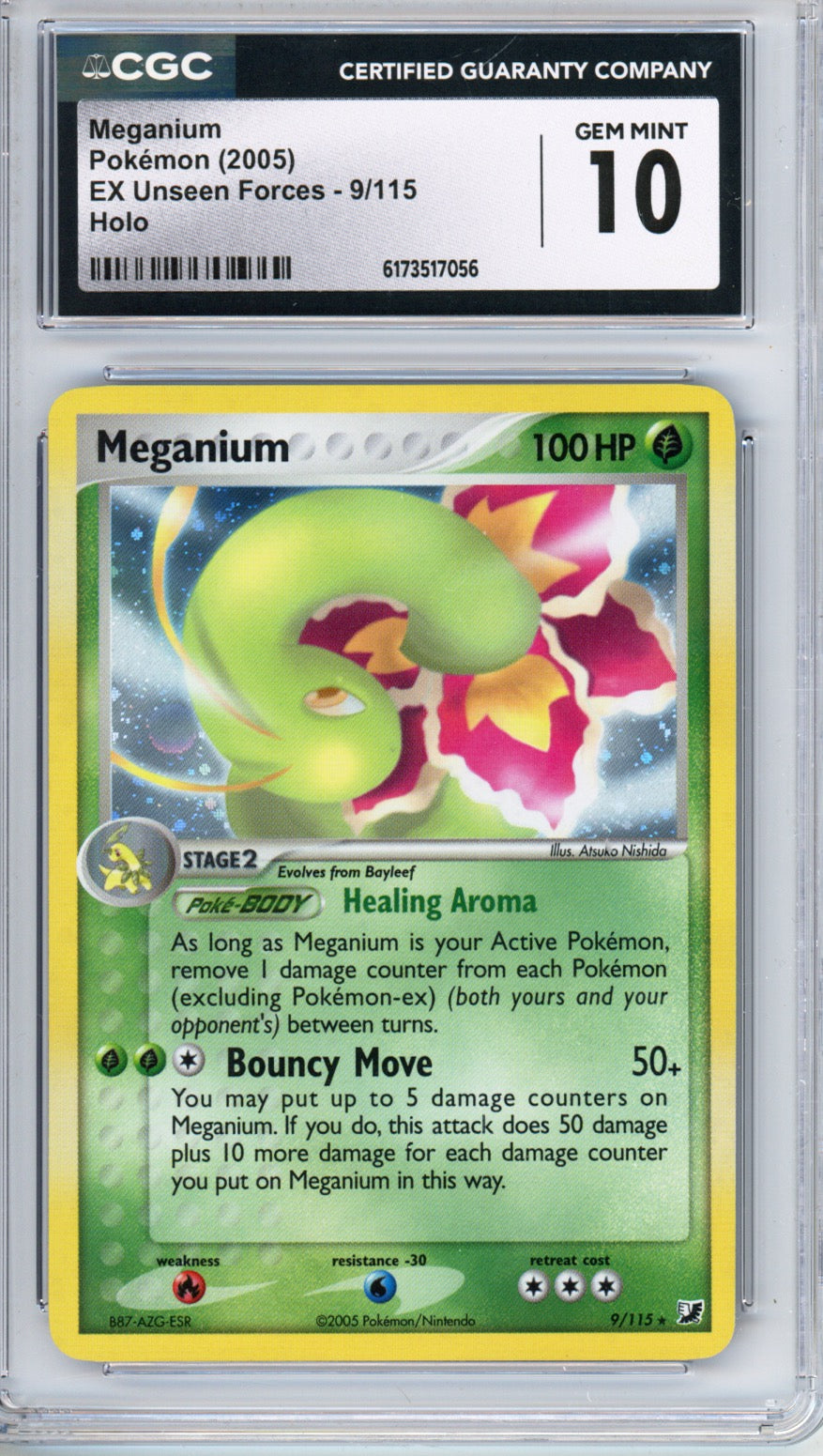 2005 Pokemon EX Unseen Forces Holo Meganium #9 CGC 10 GEM MINT - front