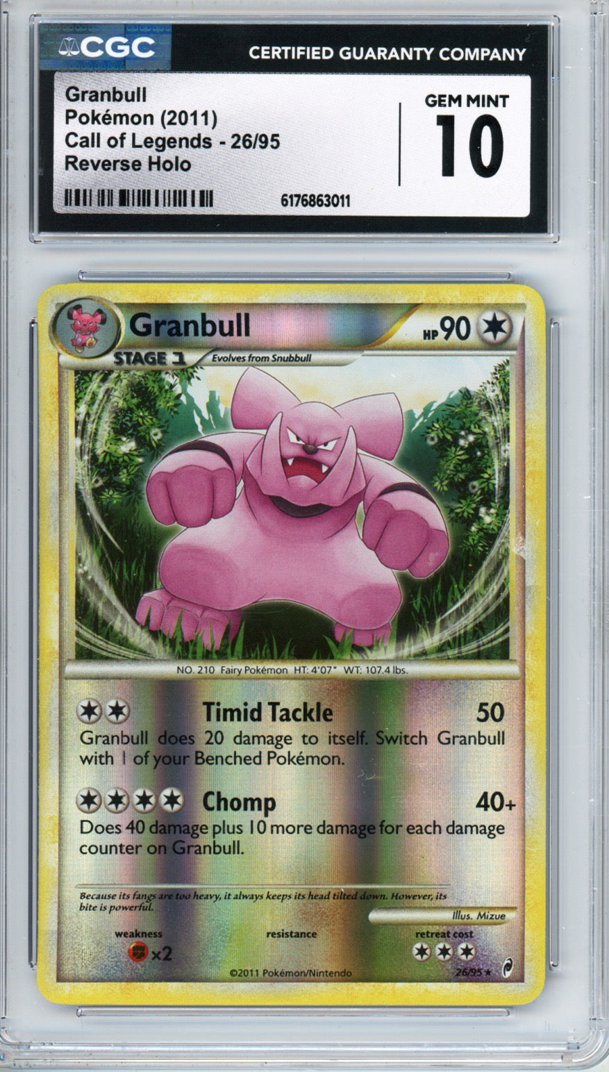 2011 Pokemon Call Of Legends Reverse Holo Granbull #26 CGC 10 GEM MINT - front