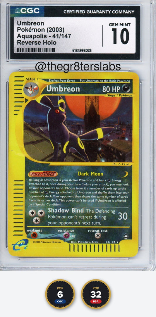 Umbreon (Reverse Holo) - 2003 Pokemon Aquapolis - #41/147 - CGC10