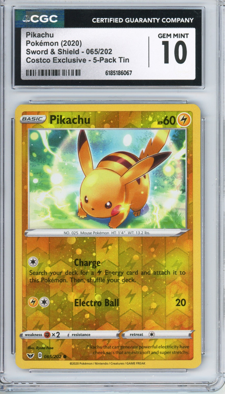 2020 Pokemon Sword & Shield Costco Exclusive Pikachu #65 CGC 10 GEM MINT - front