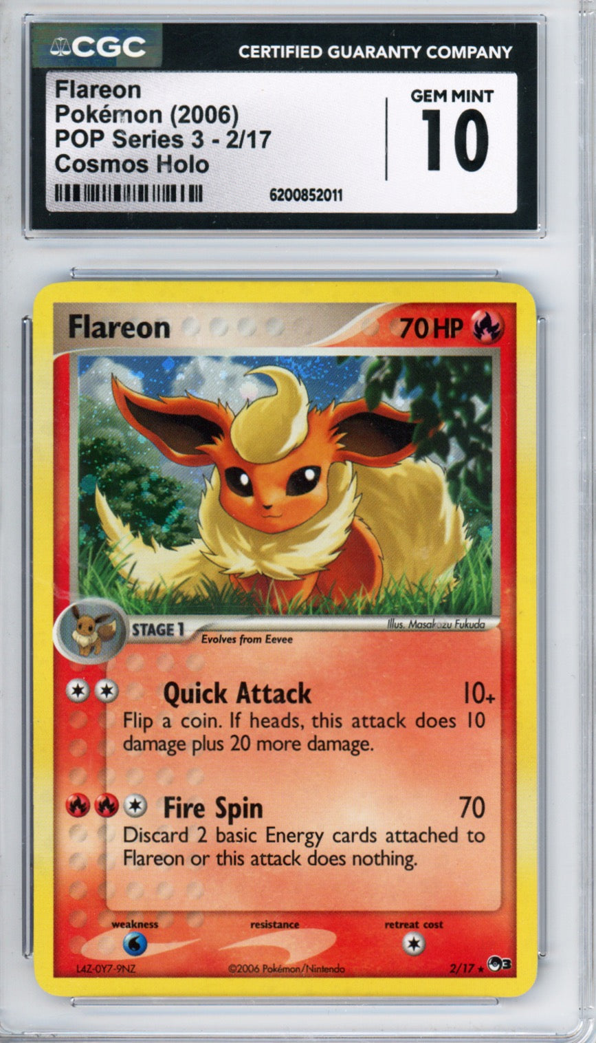 2006 Pokemon POP Series 3 Cosmos Holo Flareon #2 CGC 10 GEM MINT - front