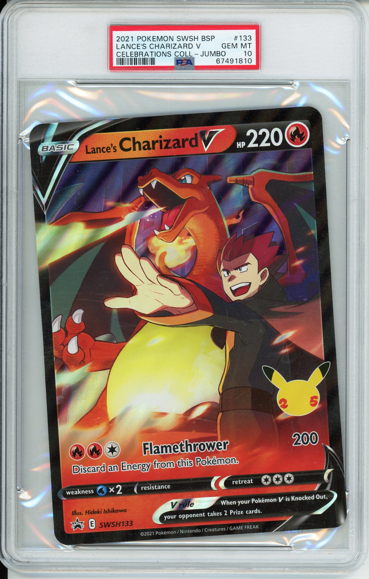 Lance's Charizard V (Jumbo) - 2021 Black Star Promo - Celebrations Collection - #SWSH133 - PSA10