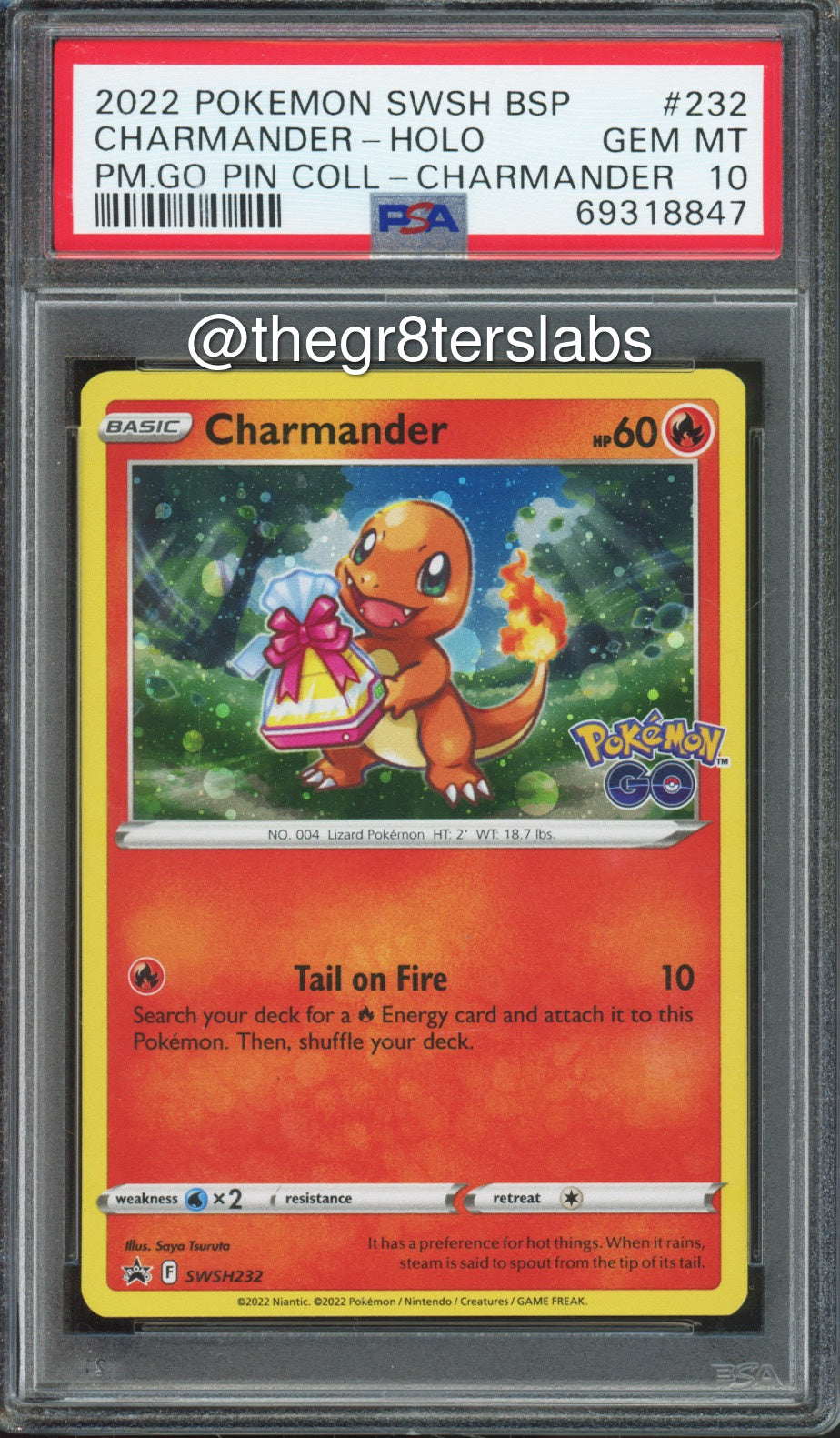 Charmander (Holo) - 2022 Pokemon Black Star Promos - Pokemon GO Pin Collection - #SWSH232 - PSA10 - front