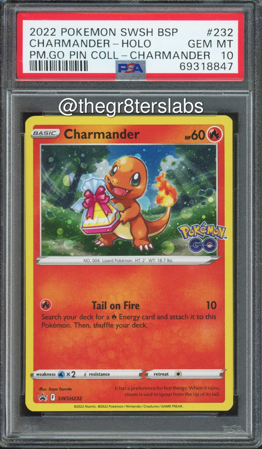 Charmander (Holo) - 2022 Pokemon Black Star Promos - Pokemon GO Pin Collection - #SWSH232 - PSA10 - front
