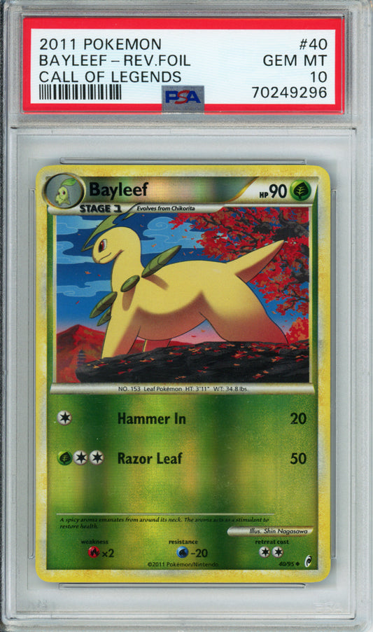 Bayleef (Reverse Foil) - 2011 Call of Legends - #40/95 - PSA10
