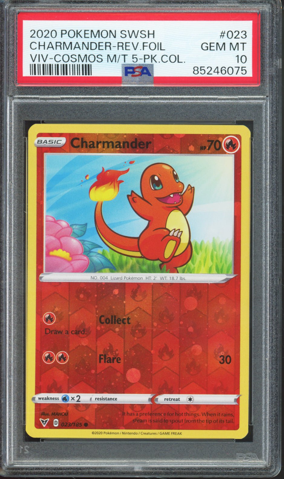 Charmander (Reverse Holo, Cosmos) - 2020 Pokemon Vivid Voltage Cosmos - #023/185 - PSA10