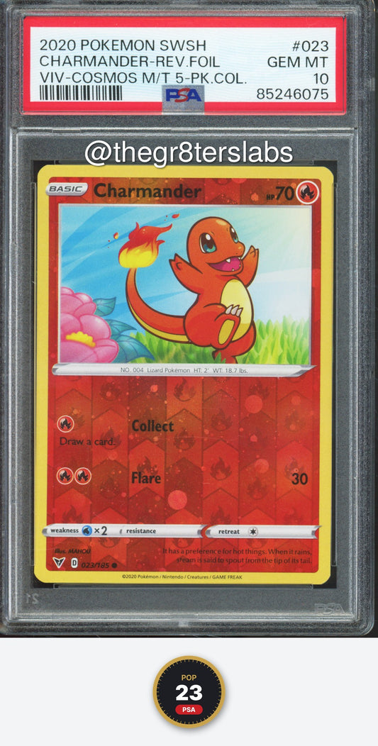 Charmander (Reverse Holo, Cosmos) - 2020 Pokemon Vivid Voltage Cosmos - #023/185 - PSA10