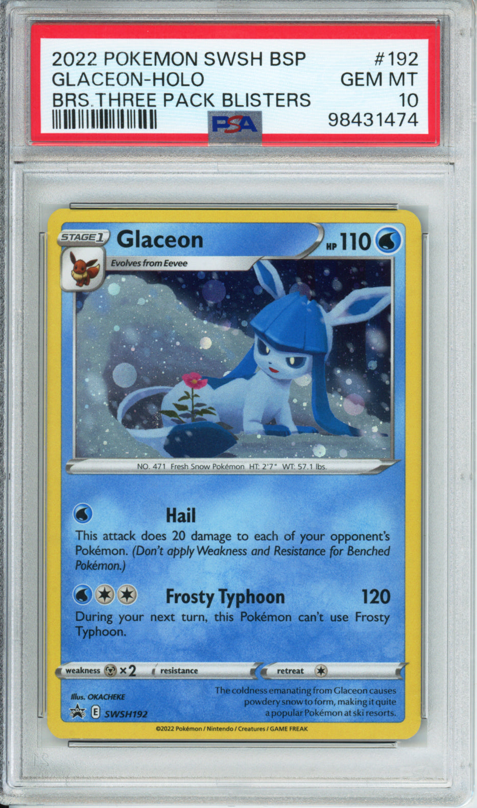 Glaceon (Holo) - 2022 Black Star Promo - Brilliant Stars Three Pack Blisters - #SWSH192 - PSA10