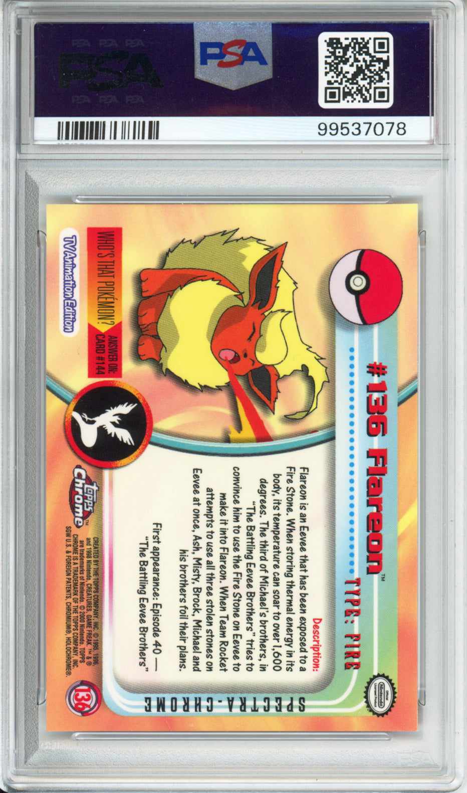 Flareon (Spectra) - 2000 Topps Chrome T.V. - #136 - PSA10