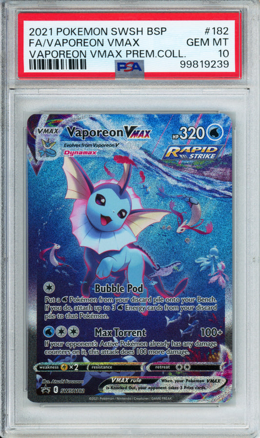 Vaporeon VMAX (Full Art) - 2021 Black Star Promo - Vaporeon VMAX Premium Collection - #SWSH182 - PSA10