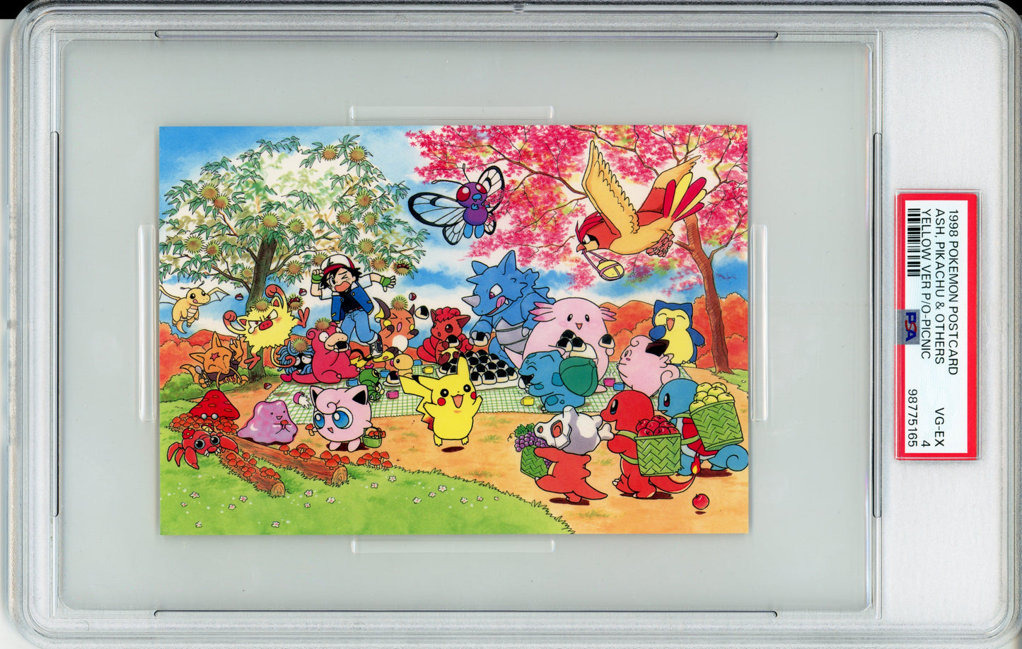 Ash, Pikachu & Others - 1998 Pokemon Postcard - Yellow Ver P/O - Picnic - Japanese - PSA4