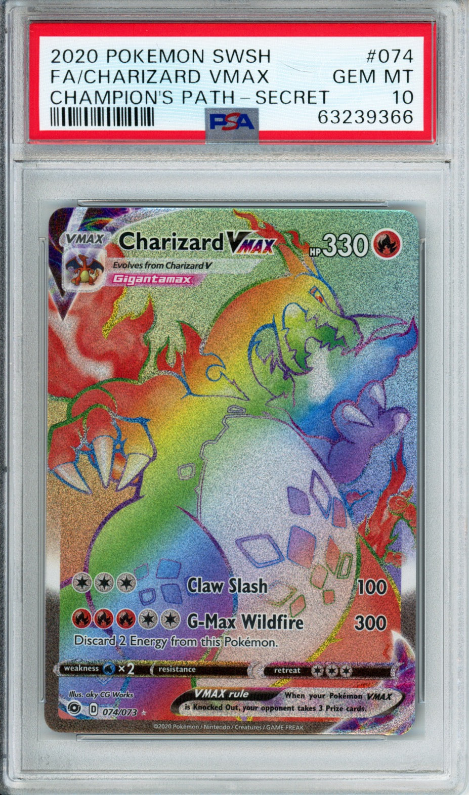 Charizard VMAX (Full Art, Secret Rare) - 2020 Champion's Path - #074/073 - PSA10