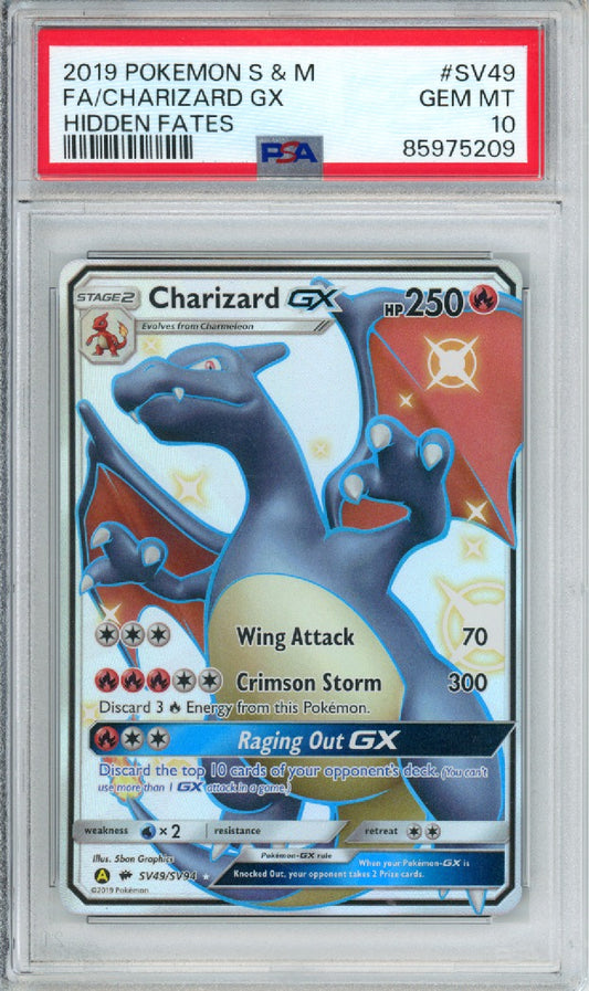 Charizard GX (Full Art) - 2019 Hidden Fates - #SV49/SV94 - PSA10