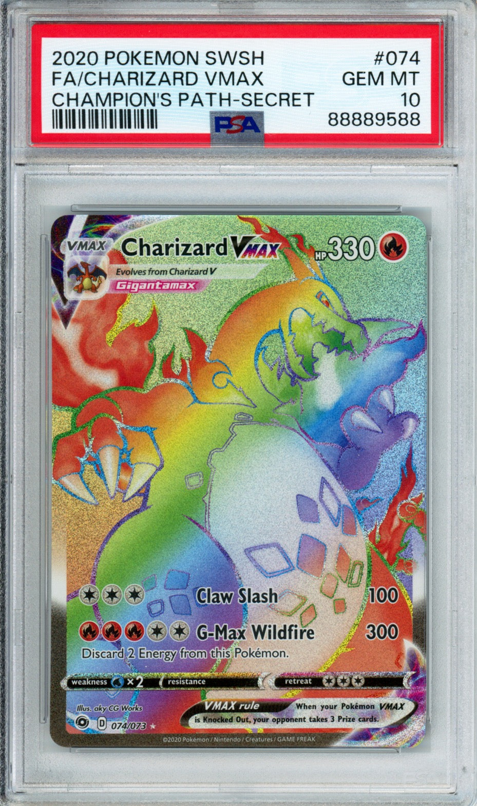 Charizard VMAX (Full Art, Secret Rare) - 2020 Champion's Path - #074/073 - PSA10 - POP 16,070