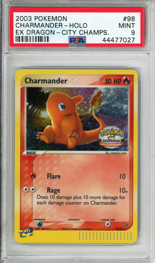 Charmander (Holo) - 2003 EX Dragon - City Championships - #98/97 - PSA9 - POP 349