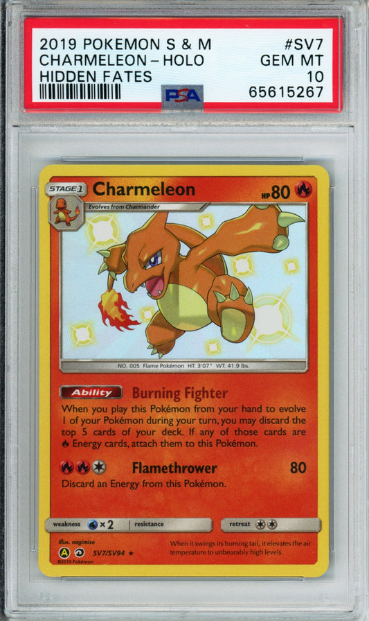 Charmeleon (Holo) - 2019 Hidden Fates - #SV7/SV94 - PSA10