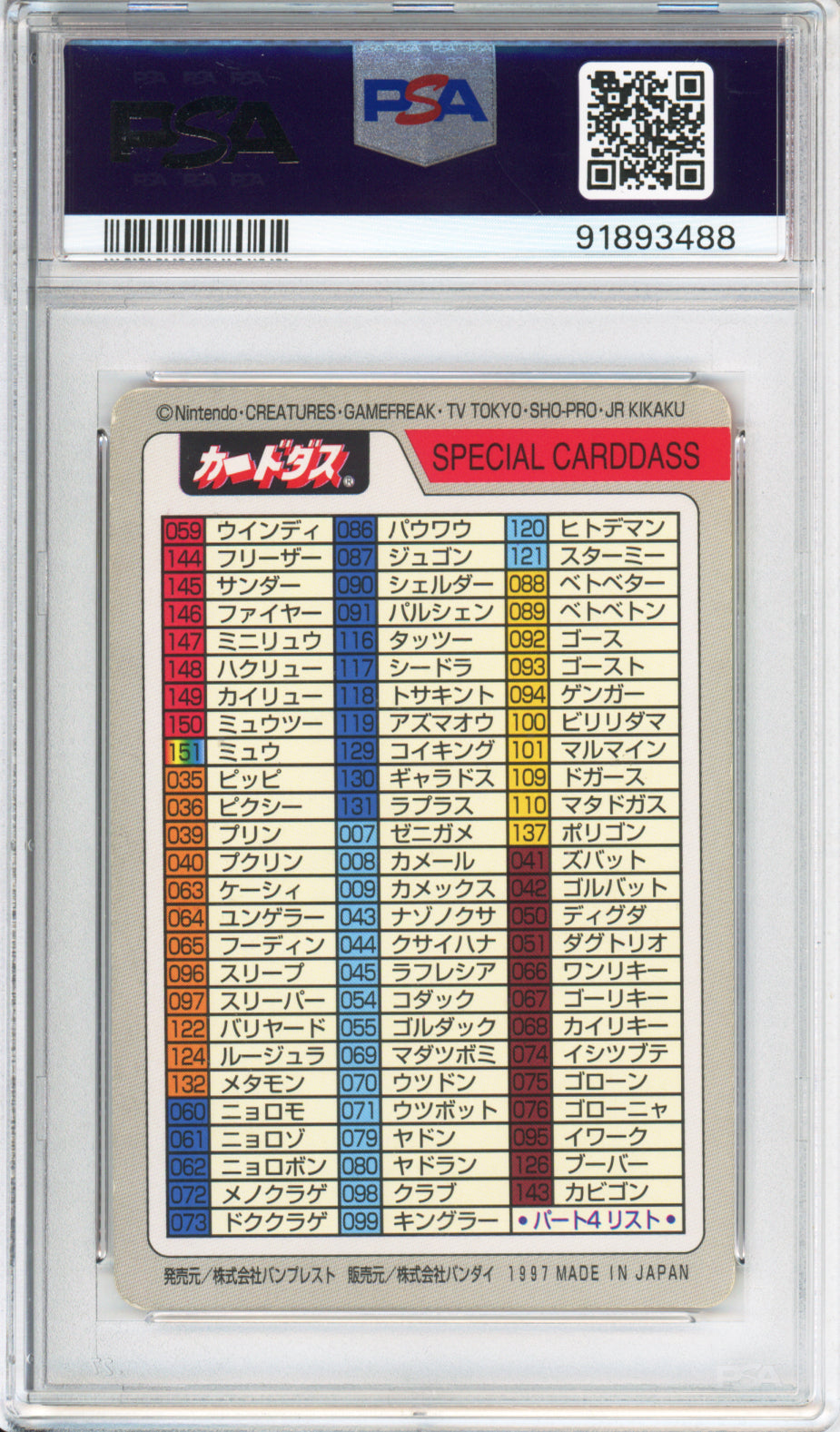 Checklist - 1997 Japanese Promo - Carddass - Japanese - PSA6