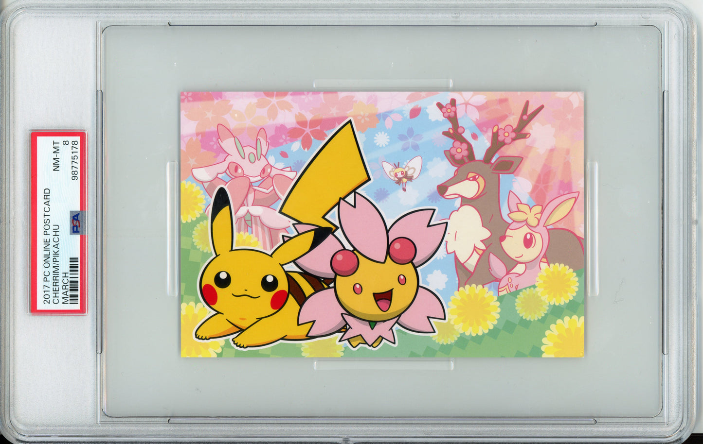 Cherrim & Pikachu - 2017 Pokemon Center Online Postcard - March - Japanese - PSA8