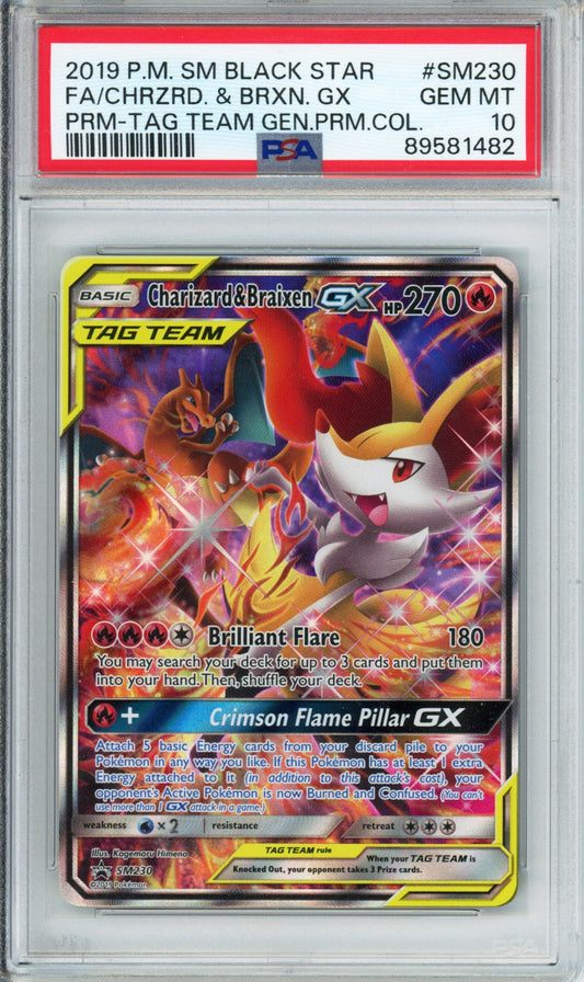 Charizard & Braixen GX (Full Art) - 2019 Black Star Promo - Tag Team Premium Collection - #SM230 - PSA10