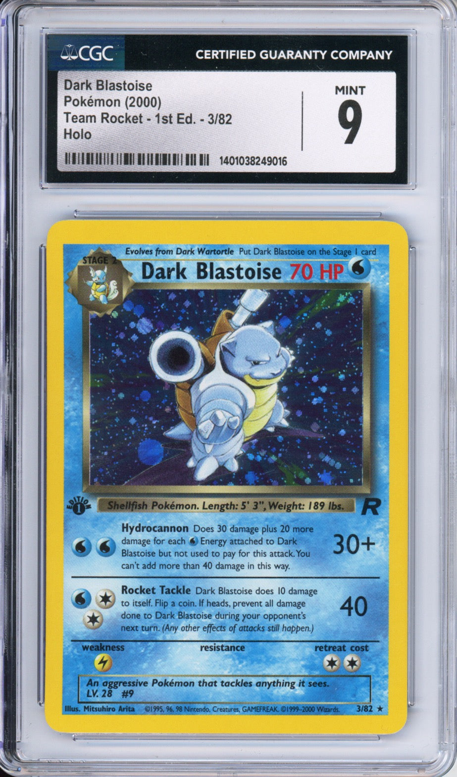 Dark Blastoise (Holo) - 2000 Team Rocket - 1st Edition - #3/82 - CGC9 - POP 256