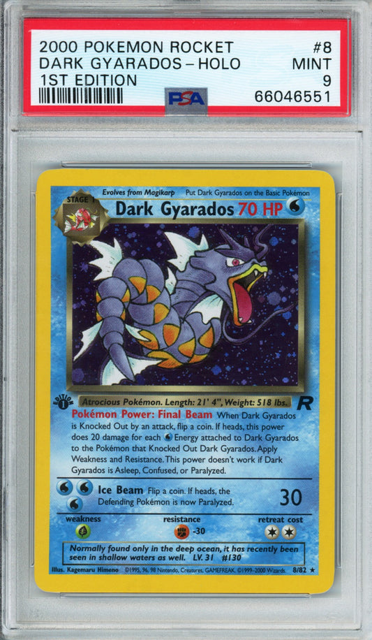 Dark Gyarados (Holo) - 2000 Team Rocket - 1st Edition - #8/82 - PSA9 - POP 1,764