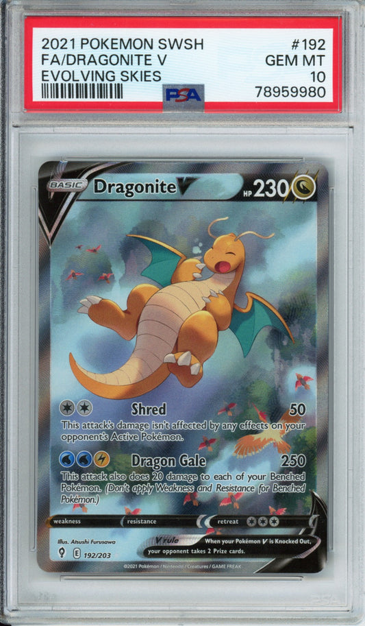 Dragonite V (Full Art) - 2021 Evolving Skies - #192/203 - PSA10 - POP 5,673