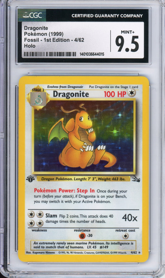 Dragonite (Holo) - 1999 Fossil - 1st Edition - #4/62 - CGC9.5 - POP 25