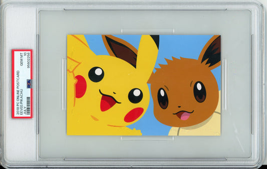 Eevee/Pikachu - 2018 Pokemon Center Online Postcard - July - PSA10