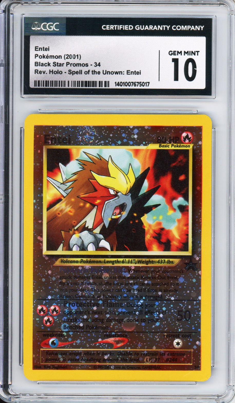 Entei (Reverse Holo) - 2001 Black Star Promo - Spell of the Unown: Entei - #34 - CGC10 - POP 1,952