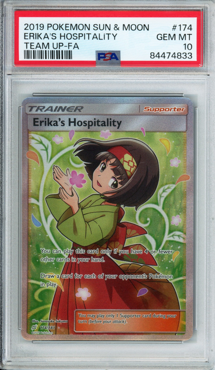 Erika's Hospitality (Full Art) - 2019 Team Up - #174/181 - PSA10 - POP 507