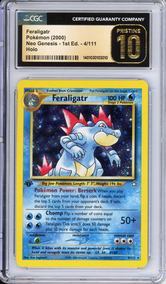 Feraligatr (Holo) - 2000 Neo Genesis - 1st Edition - #4/111 - CGC Pristine 10 - POP 9