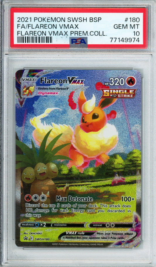 Flareon VMAX (Full Art) - 2021 Black Star Promo - Flareon VMAX Premium Collection - #SWSH180 - PSA10 - POP 2,740