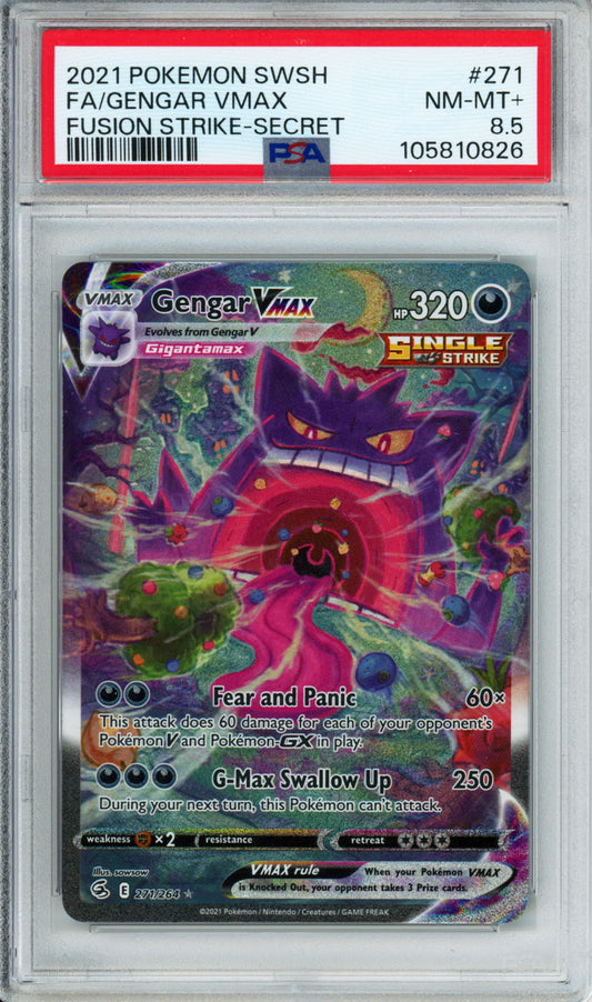 Gengar VMAX (Full Art, Secret Rare) - 2021 Fusion Strike - Japanese - #271/264 - PSA8.5