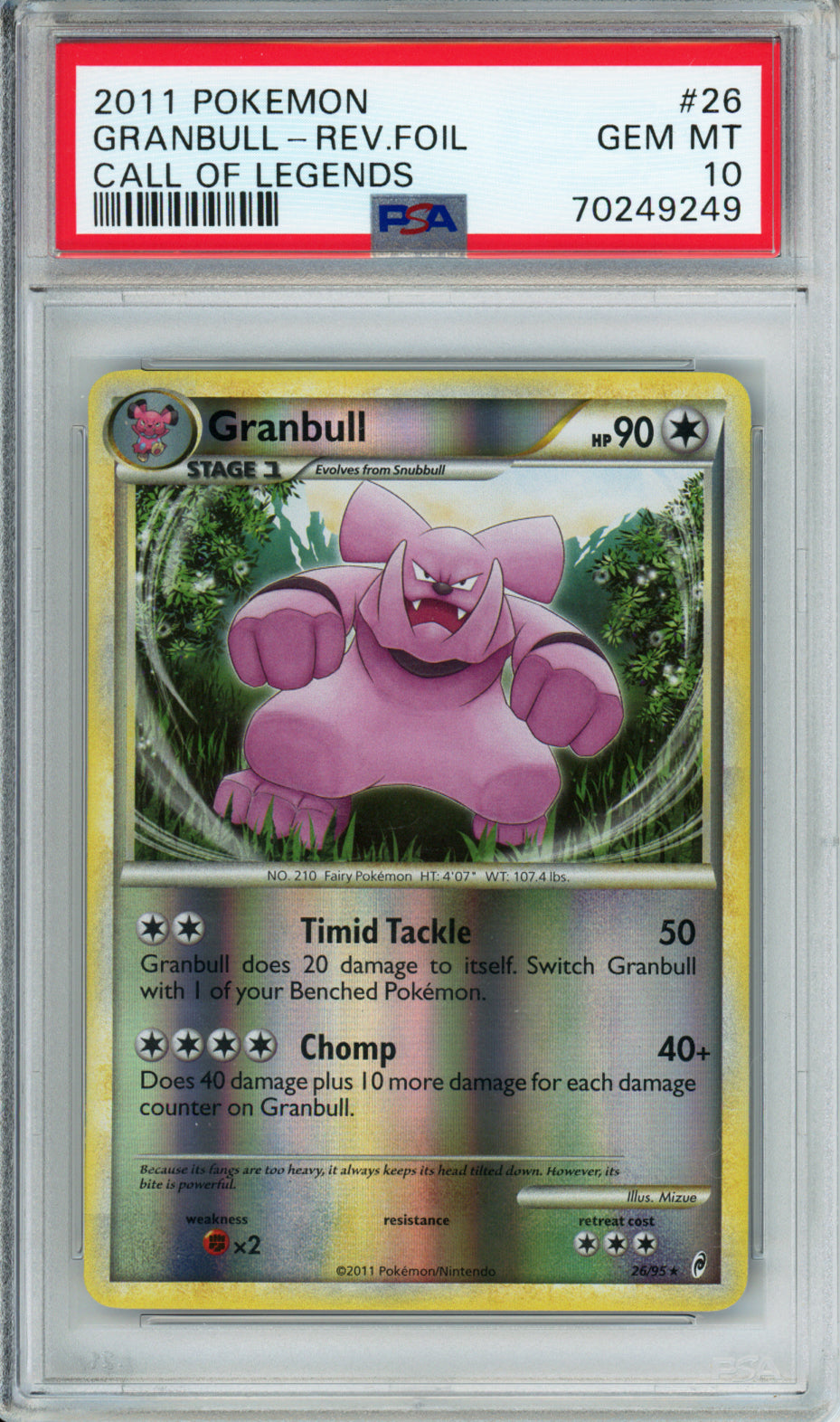 Granbull (Reverse Foil) - 2011 Call of Legends - #26/95 - PSA10