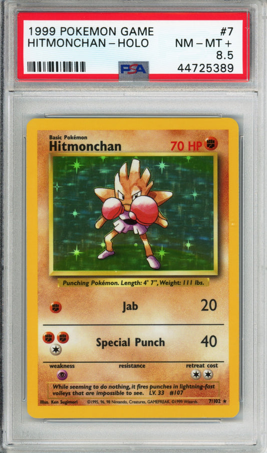 Hitmonchan (Holo) - 1999 Base Set - Unlimited - #7/102 - PSA8.5