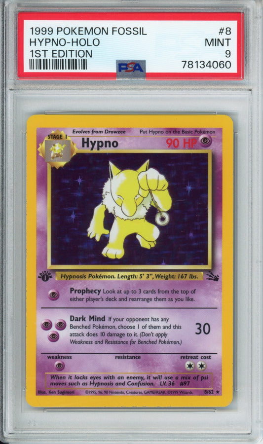 Hypno (Holo) - 1999 Fossil - 1st Edition - #8/62 - PSA9