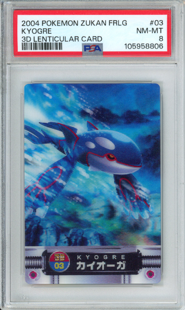 Kyogre - 2004 Pokemon Zukan - Fire Red, Leaf Green - 3D Lenticular Card - #03 - PSA8