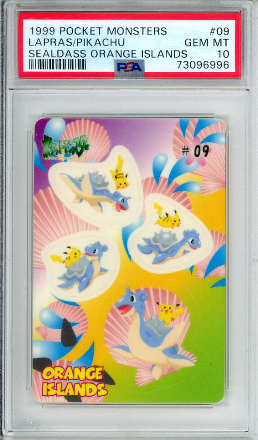 Lapras/Pikachu - 1999 Sealdass Stickers - Orange Islands - #09 - PSA10
