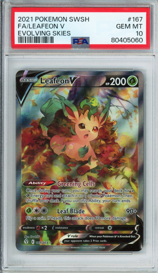 Leafeon V (Full Art) - 2021 Evolving Skies - #167/203 - PSA10 - POP 3,671