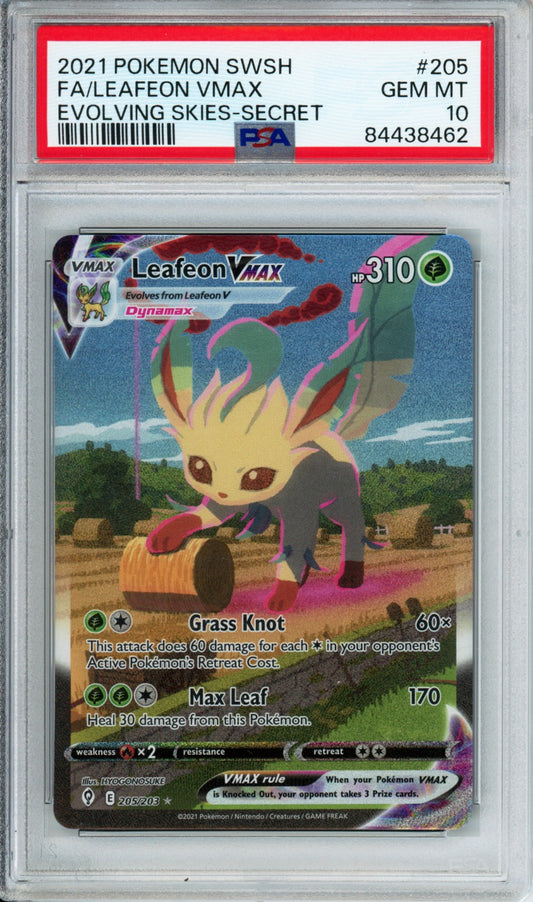 Leafeon VMAX (Full Art, Secret Rare) - 2021 Evolving Skies - #205/203 - PSA10