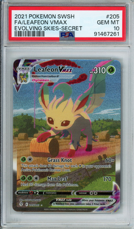 Leafeon VMAX (Full Art, Secret Rare) - 2021 Evolving Skies - #205/203 - PSA10 - POP 6,370