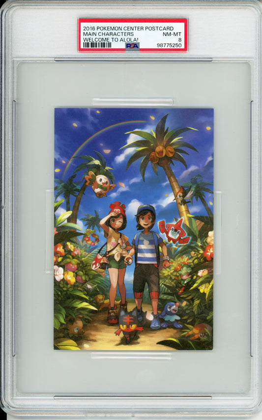 Main Characters - 2016 Pokemon Center Postcard - Welcome to Alola! - Japanese - PSA8